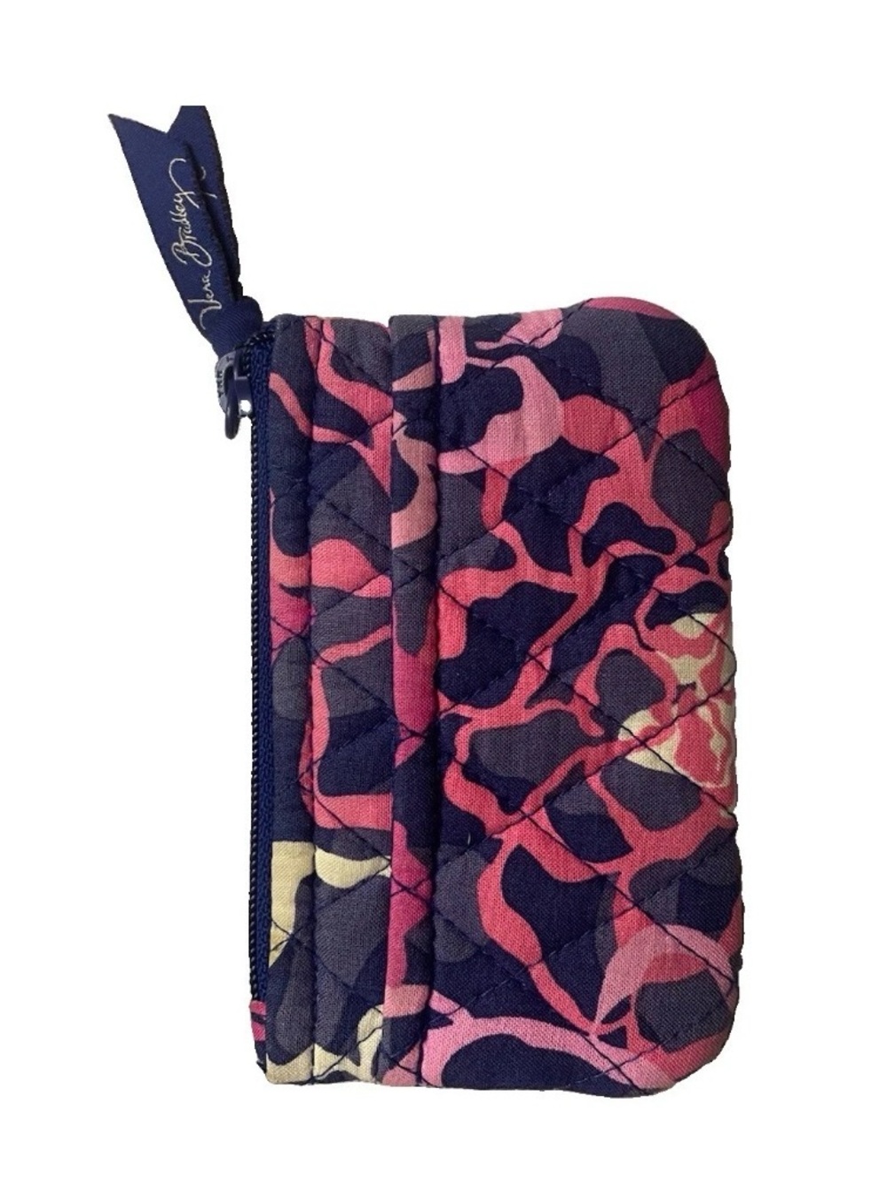 Vera Bradley Quilted Zip Card Wallet in Pink, Navy & Cream Floral Print